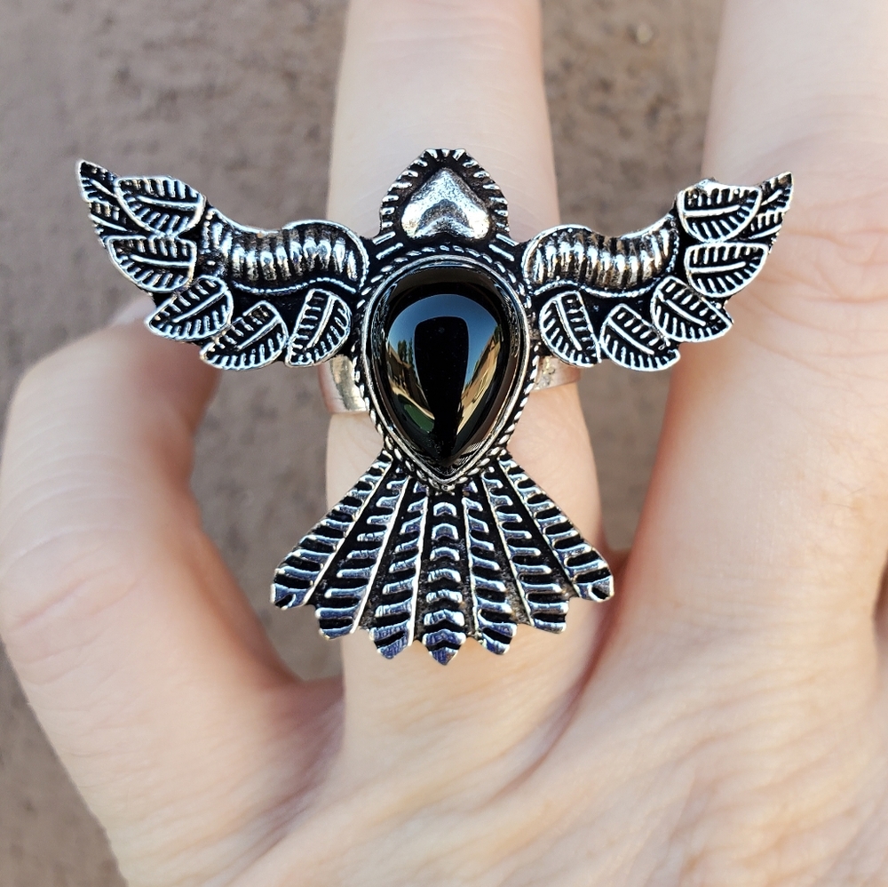 New Black Onyx 925 Silver Mystic Ring.